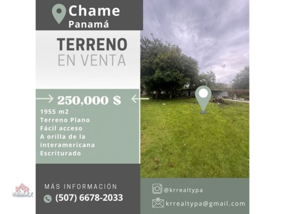 TERRENO EN VENTA EN CHAME A ORILLA DE LA INTERAMERICANA.