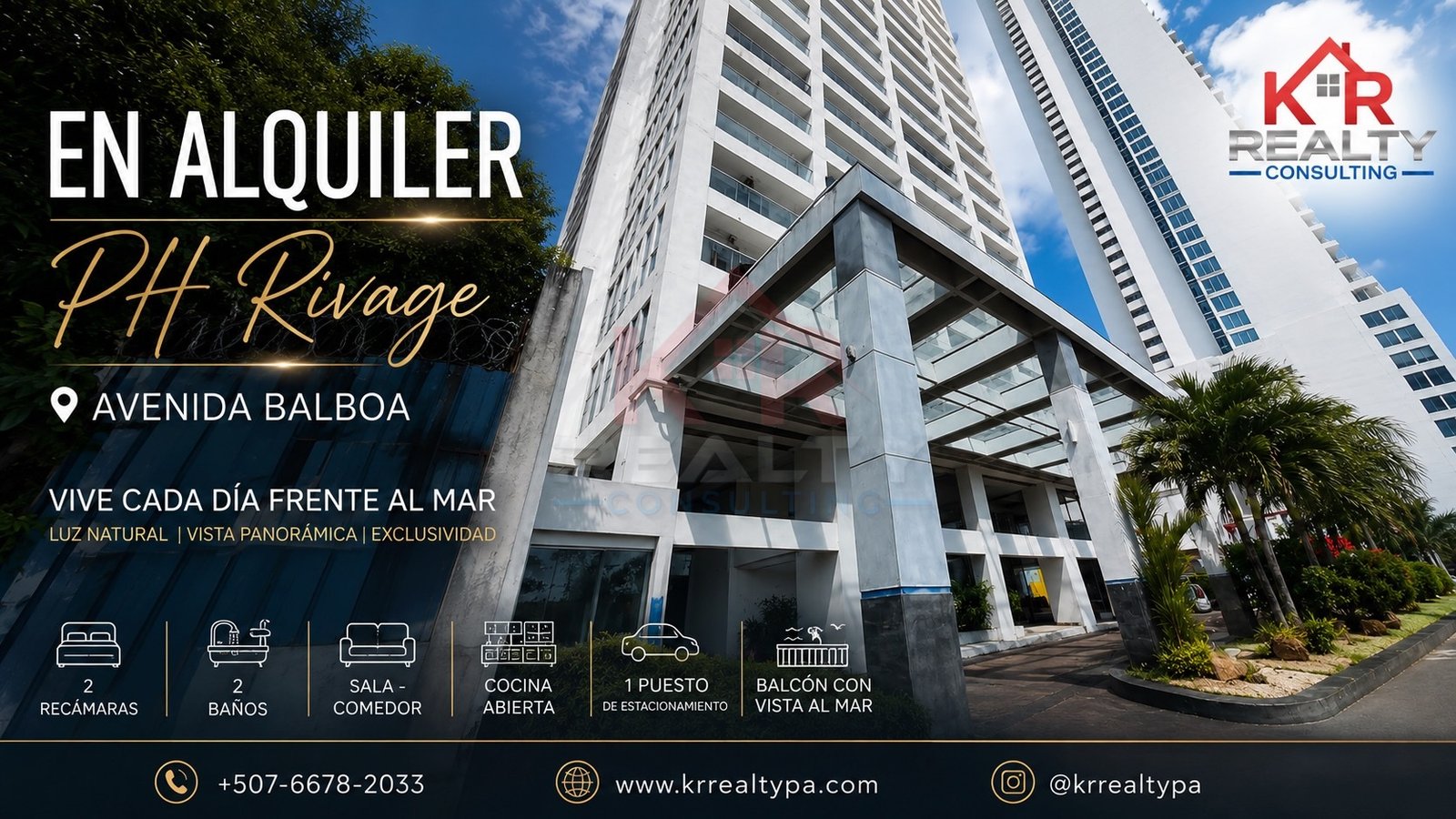 ALQUILER DE APARTAMENTO AMOBLADO EN AVENIDA BALBOA, P.H. RIVAGE VISTA AL MAR